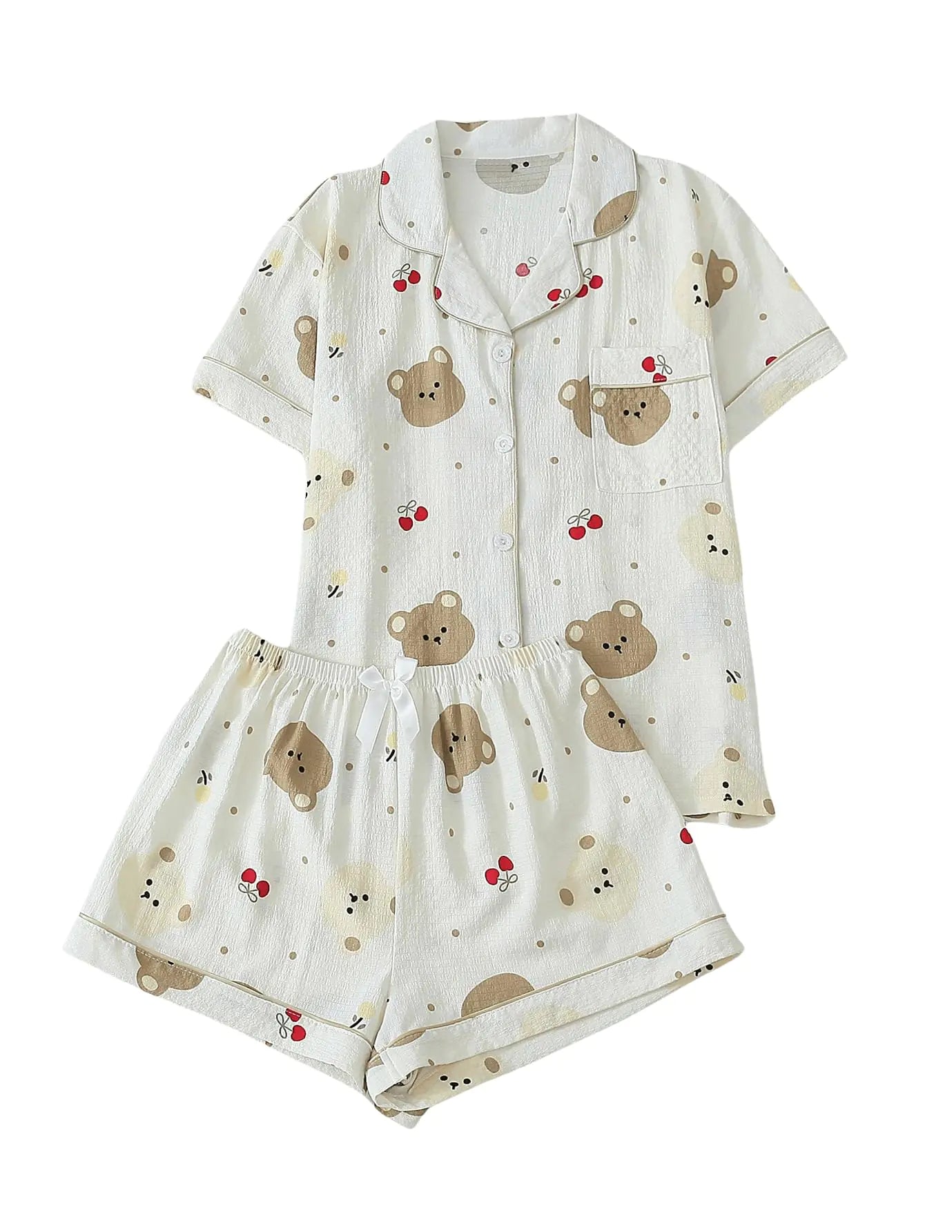 Women's Chic Beige Pajama Set by Verdusa - 2 Pieces with Button Shirt