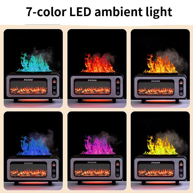 Ultrasonic “Flame” Humidifier & Aroma Diffuser – 200 mL Simulated Fireplace 3D Fire Design with Colour-Changing LED Light