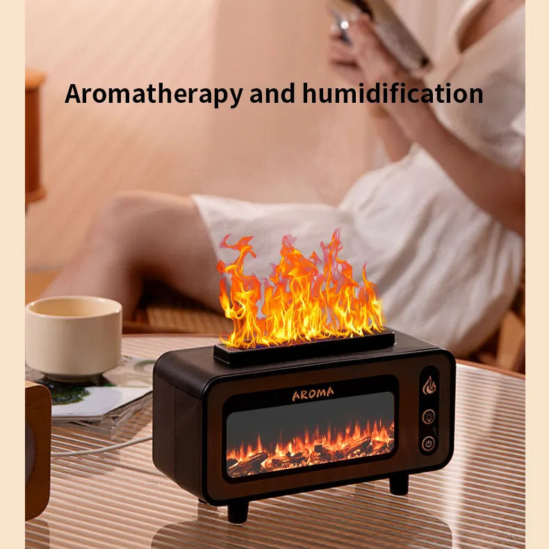 Ultrasonic “Flame” Humidifier & Aroma Diffuser – 200 mL Simulated Fireplace 3D Fire Design with Colour-Changing LED Light
