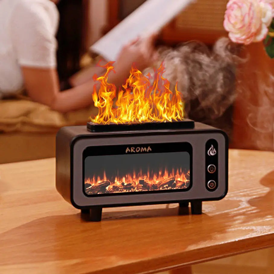 Ultrasonic “Flame” Humidifier & Aroma Diffuser – 200 mL Simulated Fireplace 3D Fire Design with Colour-Changing LED Light