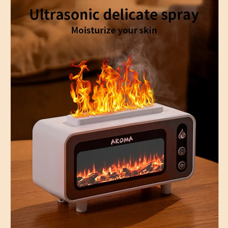 Ultrasonic “Flame” Humidifier & Aroma Diffuser – 200 mL Simulated Fireplace 3D Fire Design with Colour-Changing LED Light