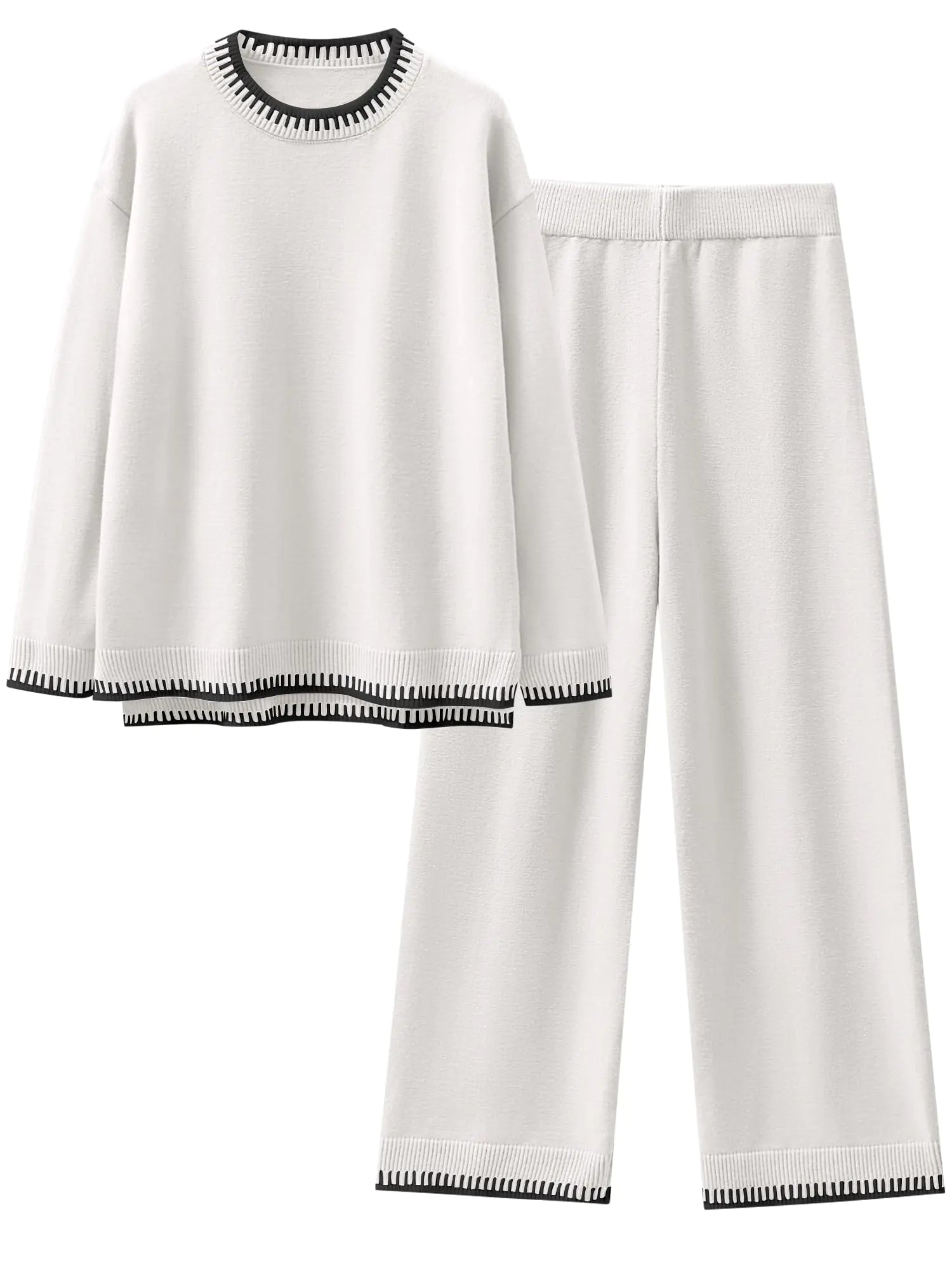 ANRABESS Women Knit Sweater & Wide-Leg Pant Set