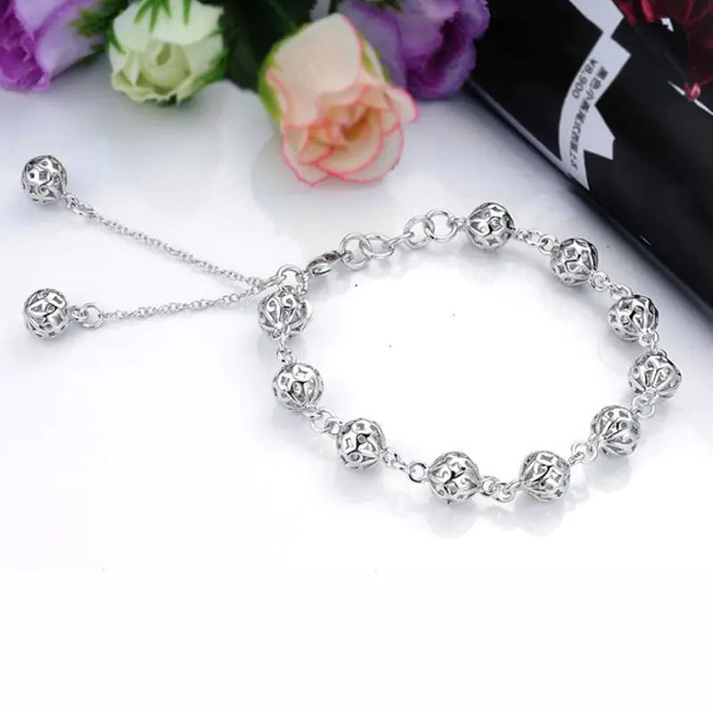 Korean Fashion S925 Silver Hollow Bracelet for Students