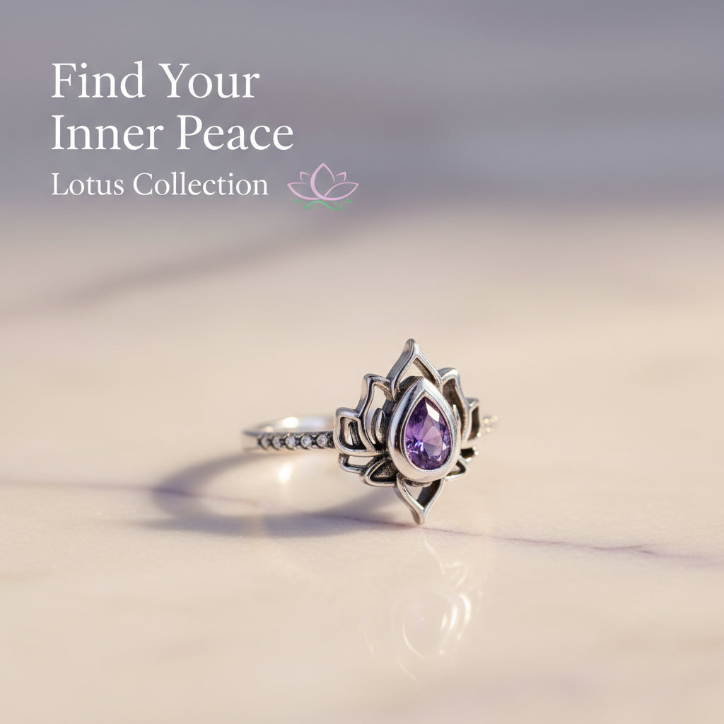 Decixde Lotus Ring for Women Lotus Flower Ring My Trauma Ring Lotus Promise Ring Zircon Inlaid Flower Ring Inspirational Ring Statement Floral Jewelry Gift (purple 7)