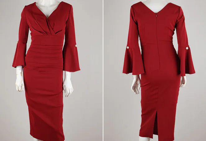 Chic V-Neck Bell Sleeve Evening Dress