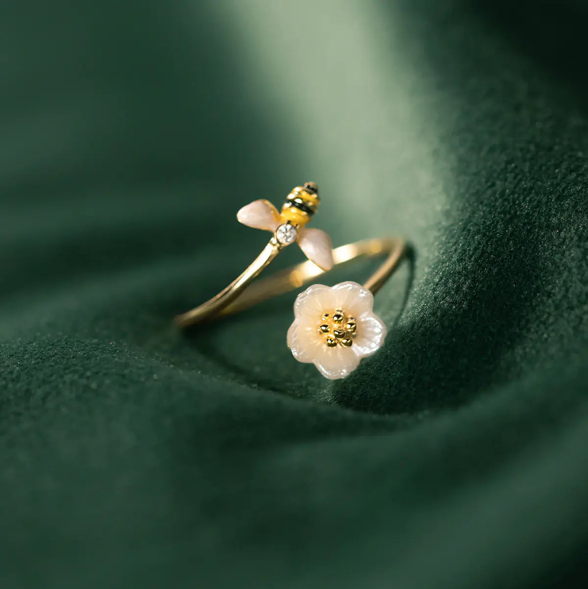 Sterling Bee Charm Adjustable Ring