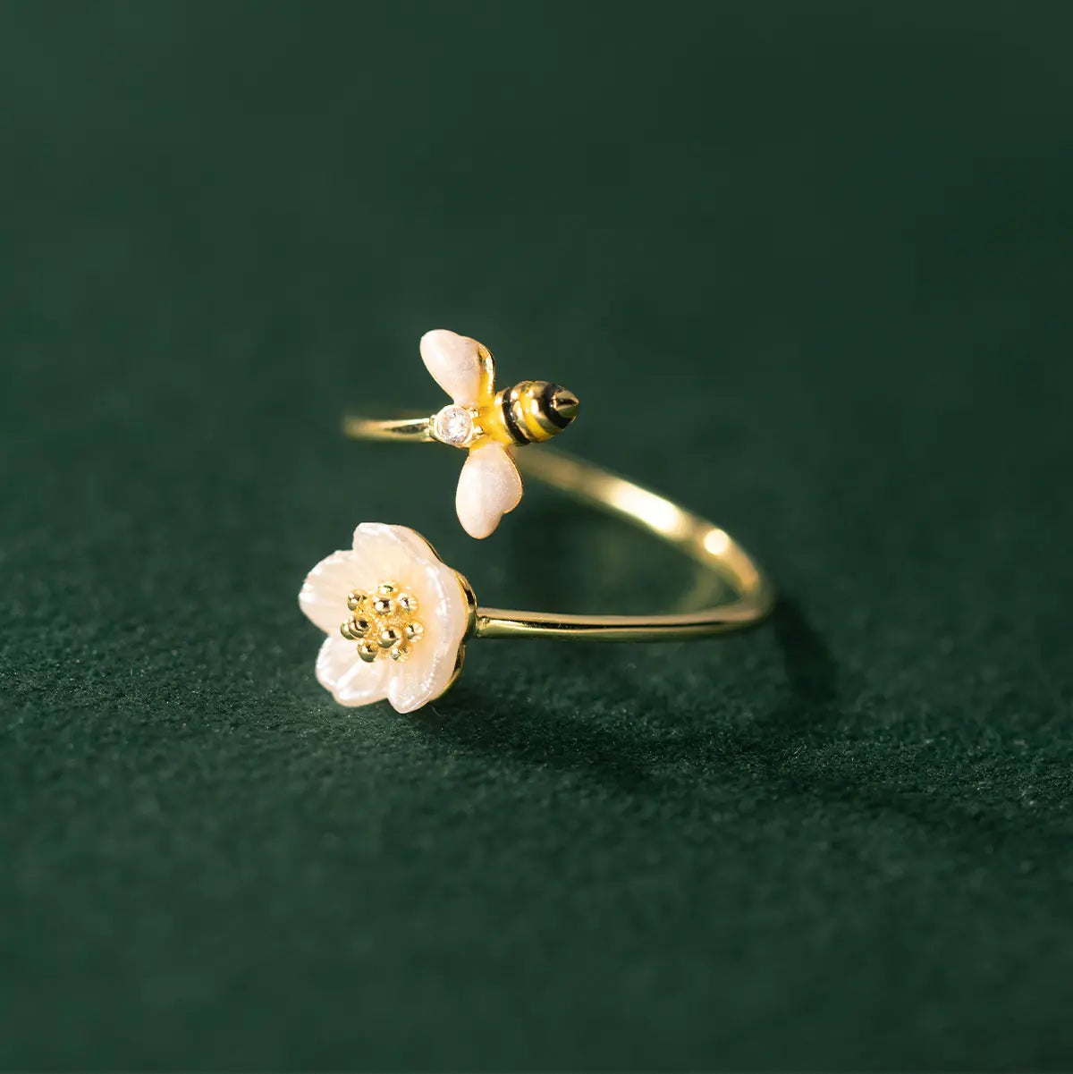 Sterling Bee Charm Adjustable Ring