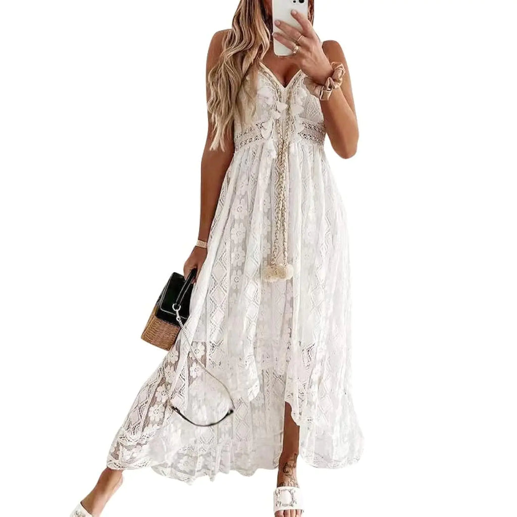Boho Bliss Crochet Lace Maxi Dress