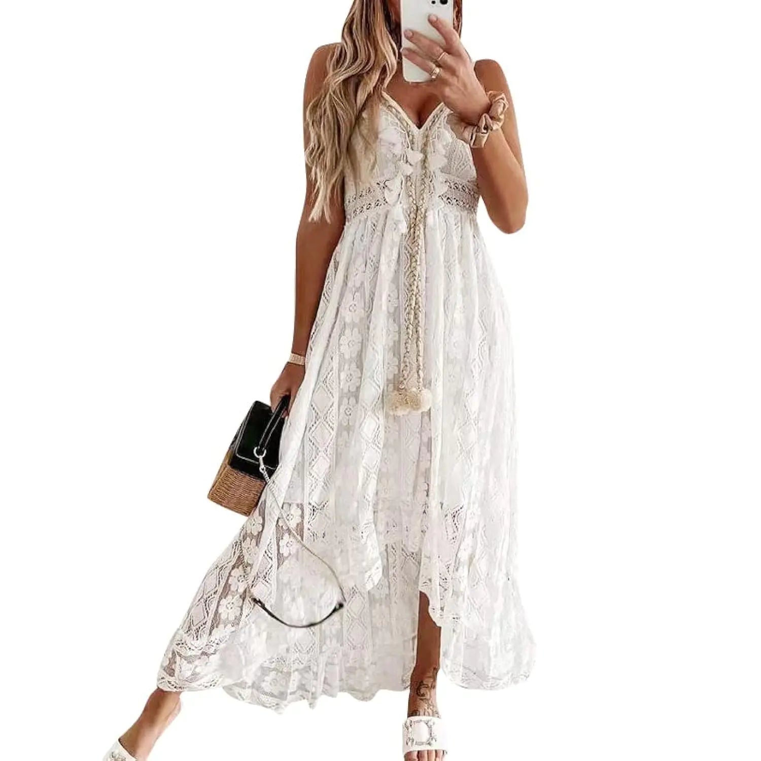 Boho Bliss Crochet Lace Maxi Dress
